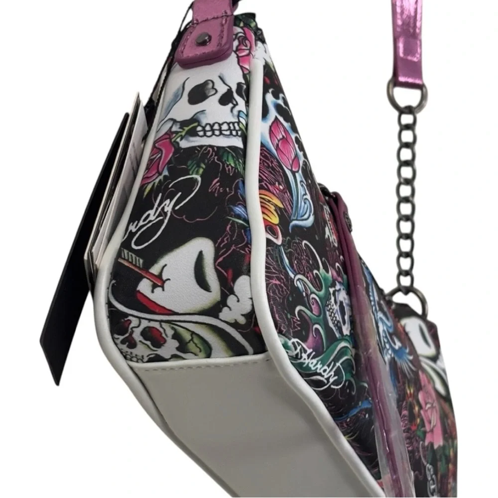 Ed Hardy Shoulder / Crossbody Bag Skull Rose Tattoo Print Rhinestone ms Y2K Punk